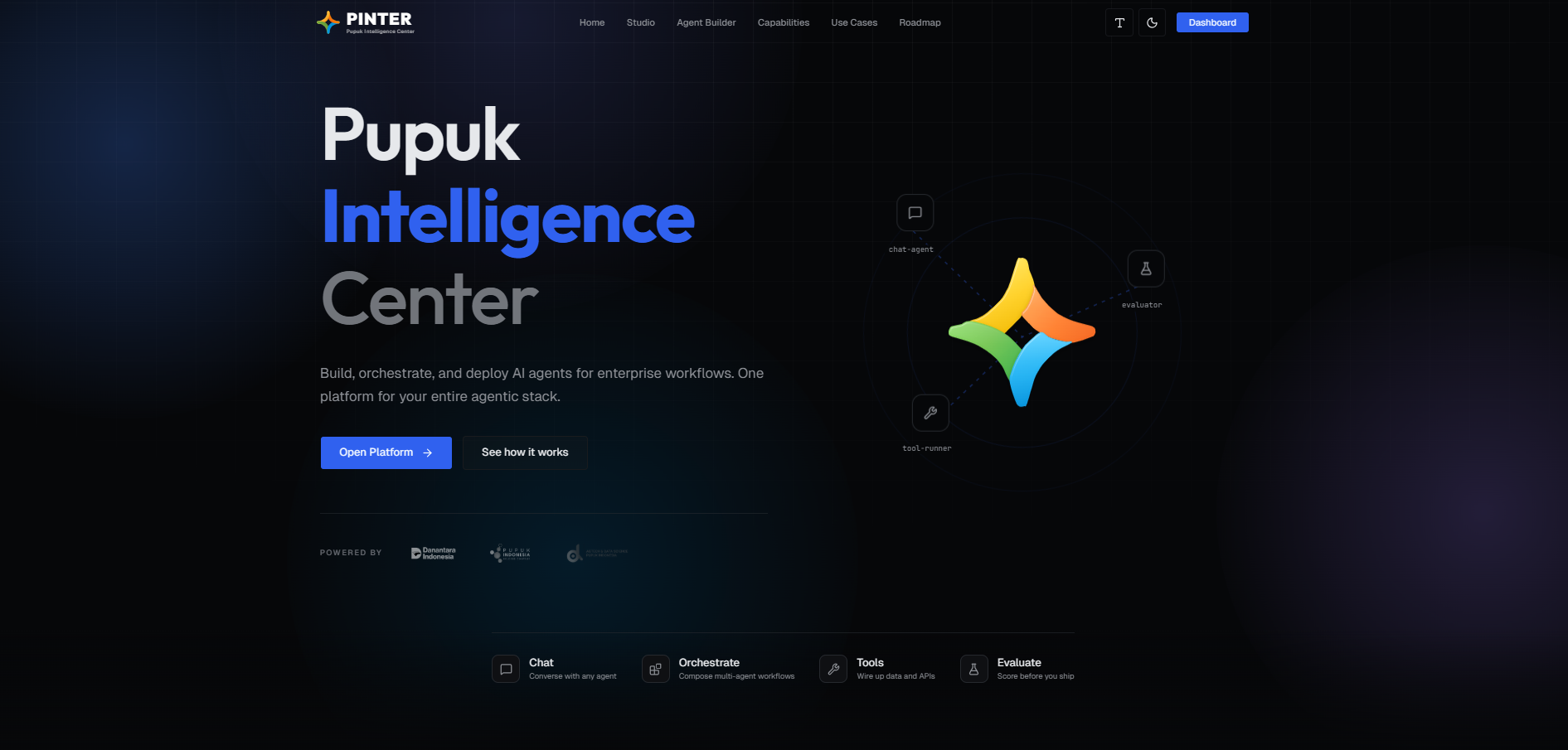 PINTER AI Agent Platform, main screen