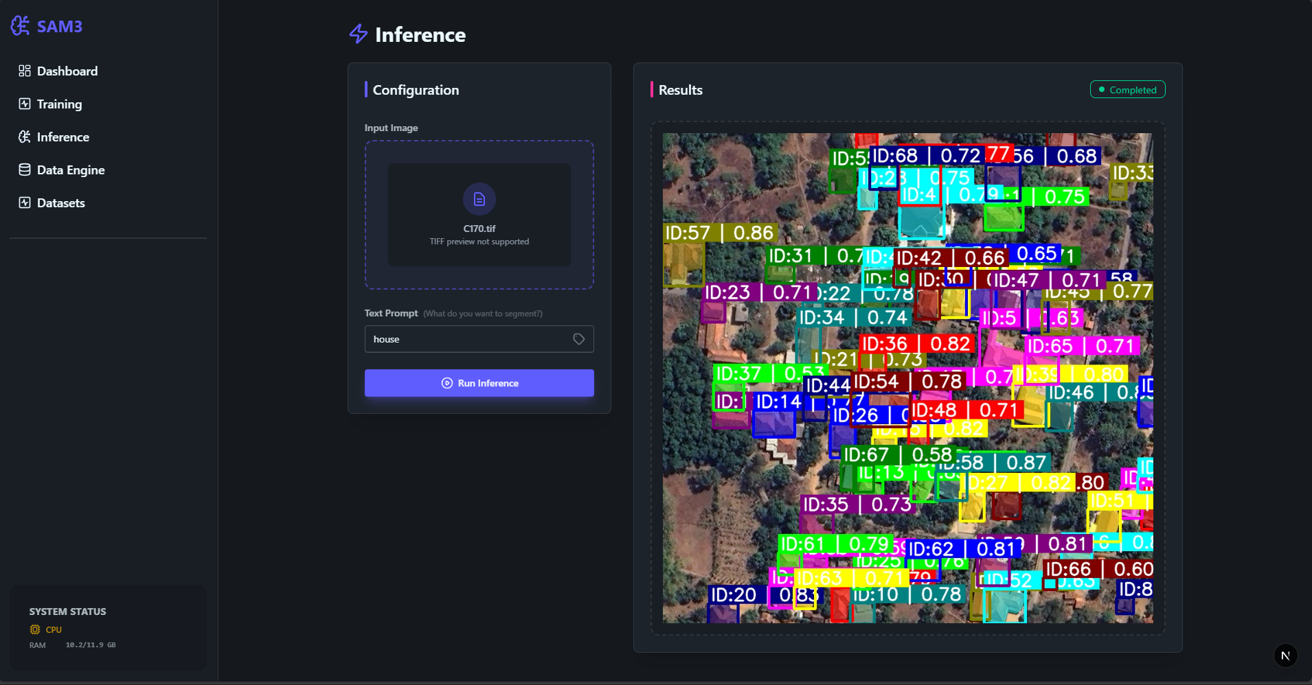 SAM3 Dashboard & Playground, main screen